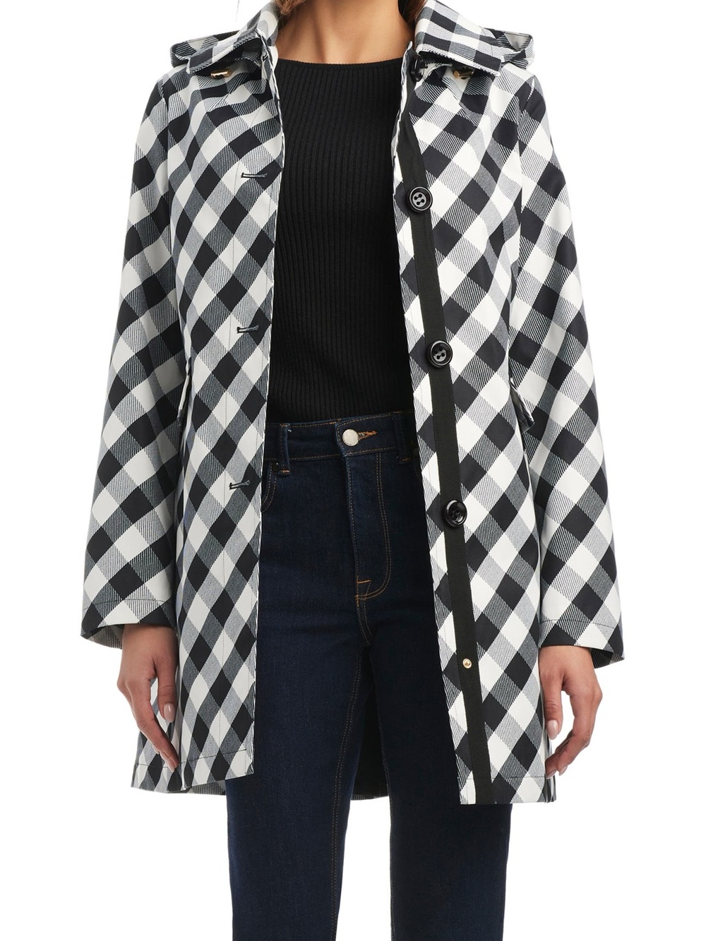 kate spade Black and White Gingham Hooded Raincoat - Picture 2 of 13
